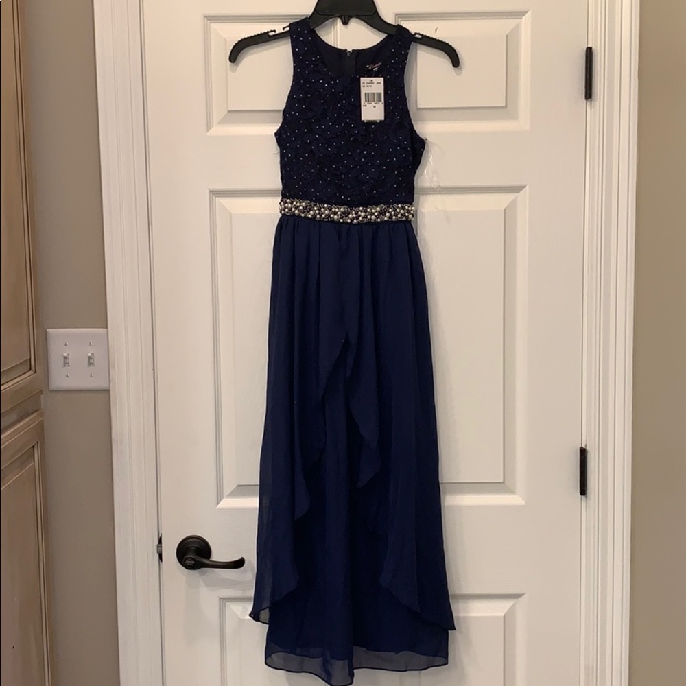 Girls Navy Formal Dress, Beaded waist accent NWT